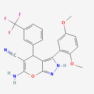 molecular formula C22H17F3N4O3 B4078995 6-amino-3-(2,5-dimethoxyphenyl)-4-[3-(trifluoromethyl)phenyl]-1,4-dihydropyrano[2,3-c]pyrazole-5-carbonitrile 