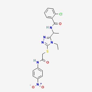 molecular formula C21H21ClN6O4S B4079050 2-chloro-N-{1-[4-ethyl-5-({2-[(4-nitrophenyl)amino]-2-oxoethyl}thio)-4H-1,2,4-triazol-3-yl]ethyl}benzamide 
