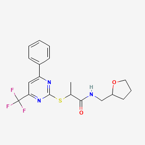 molecular formula C19H20F3N3O2S B4079091 2-{[4-phenyl-6-(trifluoromethyl)-2-pyrimidinyl]thio}-N-(tetrahydro-2-furanylmethyl)propanamide 