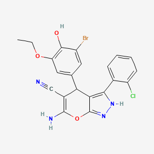 molecular formula C21H16BrClN4O3 B4079092 6-amino-4-(3-bromo-5-ethoxy-4-hydroxyphenyl)-3-(2-chlorophenyl)-1,4-dihydropyrano[2,3-c]pyrazole-5-carbonitrile 