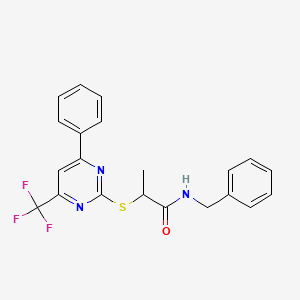 molecular formula C21H18F3N3OS B4079097 N-benzyl-2-{[4-phenyl-6-(trifluoromethyl)-2-pyrimidinyl]thio}propanamide 