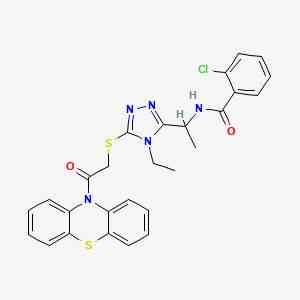 molecular formula C27H24ClN5O2S2 B4079099 2-chloro-N-[1-(4-ethyl-5-{[2-oxo-2-(10H-phenothiazin-10-yl)ethyl]thio}-4H-1,2,4-triazol-3-yl)ethyl]benzamide 
