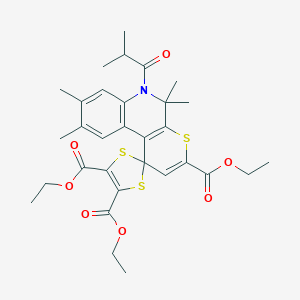 Triethyl 5',5',8',9'-tetramethyl-6'-(2-methylpropanoyl)-5',6'-dihydrospiro[1,3-dithiole-2,1'-thiopyrano[2,3-c]quinoline]-3',4,5-tricarboxylate