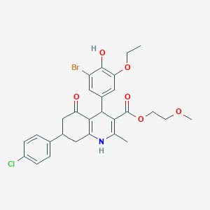 2-Methoxyethyl 4-(3-bromo-5-ethoxy-4-hydroxyphenyl)-7-(4-chlorophenyl)-2-methyl-5-oxo-1,4,5,6,7,8-hexahydro-3-quinolinecarboxylate