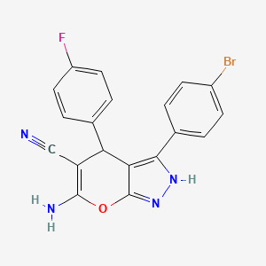 molecular formula C19H12BrFN4O B4079272 6-amino-3-(4-bromophenyl)-4-(4-fluorophenyl)-1,4-dihydropyrano[2,3-c]pyrazole-5-carbonitrile 