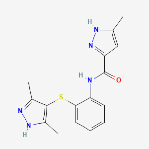 molecular formula C16H17N5OS B4079304 N-{2-[(3,5-dimethyl-1H-pyrazol-4-yl)thio]phenyl}-3-methyl-1H-pyrazole-5-carboxamide 