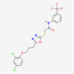 molecular formula C20H16Cl2F3N3O3S B4079338 2-({5-[3-(2,4-dichlorophenoxy)propyl]-1,3,4-oxadiazol-2-yl}thio)-N-[3-(trifluoromethyl)phenyl]acetamide 