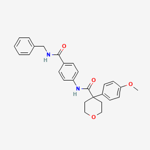 molecular formula C27H28N2O4 B4079370 N-{4-[(benzylamino)carbonyl]phenyl}-4-(4-methoxyphenyl)tetrahydro-2H-pyran-4-carboxamide 
