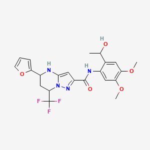 molecular formula C22H23F3N4O5 B4079400 5-(2-furyl)-N-[2-(1-hydroxyethyl)-4,5-dimethoxyphenyl]-7-(trifluoromethyl)-4,5,6,7-tetrahydropyrazolo[1,5-a]pyrimidine-2-carboxamide 