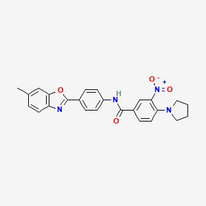 molecular formula C25H22N4O4 B4079426 N-[4-(6-methyl-1,3-benzoxazol-2-yl)phenyl]-3-nitro-4-(1-pyrrolidinyl)benzamide 