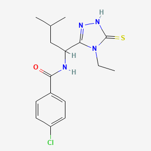 molecular formula C16H21ClN4OS B4079485 4-chloro-N-[1-(4-ethyl-5-mercapto-4H-1,2,4-triazol-3-yl)-3-methylbutyl]benzamide 