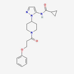 molecular formula C21H26N4O3 B4079561 N-{1-[1-(3-phenoxypropanoyl)-4-piperidinyl]-1H-pyrazol-5-yl}cyclopropanecarboxamide 