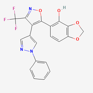 molecular formula C20H12F3N3O4 B4079586 5-[4-(1-phenyl-1H-pyrazol-4-yl)-3-(trifluoromethyl)-5-isoxazolyl]-1,3-benzodioxol-4-ol 