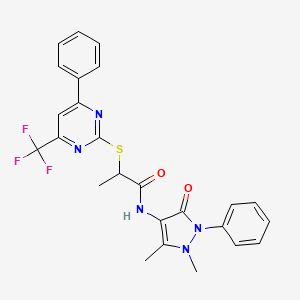 molecular formula C25H22F3N5O2S B4079636 N-(1,5-dimethyl-3-oxo-2-phenyl-2,3-dihydro-1H-pyrazol-4-yl)-2-{[4-phenyl-6-(trifluoromethyl)-2-pyrimidinyl]thio}propanamide 