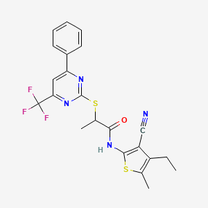 molecular formula C22H19F3N4OS2 B4079655 N-(3-cyano-4-ethyl-5-methyl-2-thienyl)-2-{[4-phenyl-6-(trifluoromethyl)-2-pyrimidinyl]thio}propanamide 