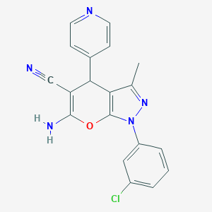 molecular formula C19H14ClN5O B407973 6-Amino-1-(3-chlorophenyl)-3-methyl-4-(4-pyridinyl)-1,4-dihydropyrano[2,3-c]pyrazole-5-carbonitrile CAS No. 372155-29-8