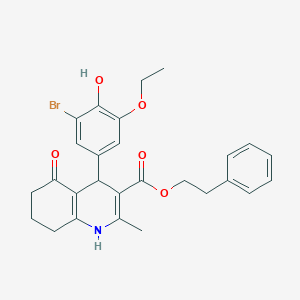 molecular formula C27H28BrNO5 B407984 2-Phenylethyl 4-(3-bromo-5-ethoxy-4-hydroxyphenyl)-2-methyl-5-oxo-1,4,5,6,7,8-hexahydro-3-quinolinecarboxylate 
