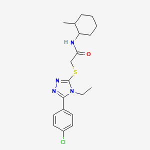molecular formula C19H25ClN4OS B4079918 2-{[5-(4-chlorophenyl)-4-ethyl-4H-1,2,4-triazol-3-yl]thio}-N-(2-methylcyclohexyl)acetamide 