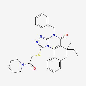 4-benzyl-6-ethyl-6-methyl-1-{[2-oxo-2-(1-piperidinyl)ethyl]thio}-6,7-dihydrobenzo[h][1,2,4]triazolo[4,3-a]quinazolin-5(4H)-one
