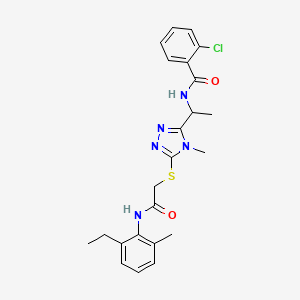 molecular formula C23H26ClN5O2S B4079986 2-chloro-N-{1-[5-({2-[(2-ethyl-6-methylphenyl)amino]-2-oxoethyl}thio)-4-methyl-4H-1,2,4-triazol-3-yl]ethyl}benzamide 