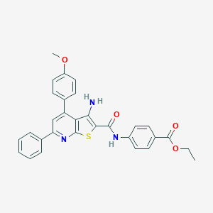 molecular formula C30H25N3O4S B408000 Ethyl 4-({[3-amino-4-(4-methoxyphenyl)-6-phenylthieno[2,3-b]pyridin-2-yl]carbonyl}amino)benzoate 