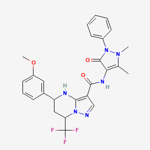 molecular formula C26H25F3N6O3 B4080078 N-(1,5-dimethyl-3-oxo-2-phenyl-2,3-dihydro-1H-pyrazol-4-yl)-5-(3-methoxyphenyl)-7-(trifluoromethyl)-4,5,6,7-tetrahydropyrazolo[1,5-a]pyrimidine-3-carboxamide 