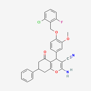 molecular formula C30H24ClFN2O4 B4080086 2-amino-4-{4-[(2-chloro-6-fluorobenzyl)oxy]-3-methoxyphenyl}-5-oxo-7-phenyl-5,6,7,8-tetrahydro-4H-chromene-3-carbonitrile 