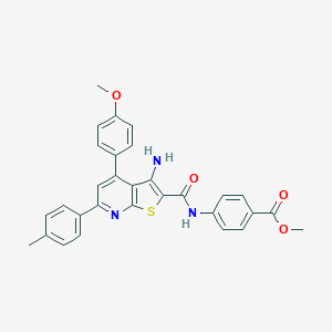 molecular formula C30H25N3O4S B408010 Methyl 4-({[3-amino-4-(4-methoxyphenyl)-6-(4-methylphenyl)thieno[2,3-b]pyridin-2-yl]carbonyl}amino)benzoate 