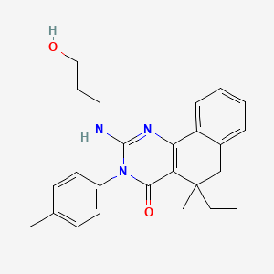 molecular formula C25H29N3O2 B4080104 5-ethyl-2-[(3-hydroxypropyl)amino]-5-methyl-3-(4-methylphenyl)-5,6-dihydrobenzo[h]quinazolin-4(3H)-one 