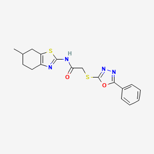molecular formula C18H18N4O2S2 B4080172 N-(6-methyl-4,5,6,7-tetrahydro-1,3-benzothiazol-2-yl)-2-[(5-phenyl-1,3,4-oxadiazol-2-yl)thio]acetamide 