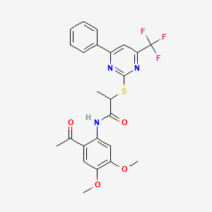 N-(2-acetyl-4,5-dimethoxyphenyl)-2-{[4-phenyl-6-(trifluoromethyl)-2-pyrimidinyl]thio}propanamide