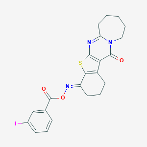 molecular formula C22H20IN3O3S B408018 (4E)-4-({[(3-iodophenyl)carbonyl]oxy}imino)-2,3,4,7,8,9,10,11-octahydro[1]benzothieno[2',3':4,5]pyrimido[1,2-a]azepin-13(1H)-one 