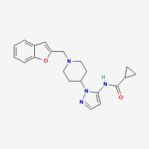 molecular formula C21H24N4O2 B4080189 N-{1-[1-(1-benzofuran-2-ylmethyl)-4-piperidinyl]-1H-pyrazol-5-yl}cyclopropanecarboxamide 