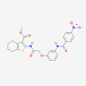 molecular formula C25H23N3O7S B408021 Methyl 2-({[3-({4-nitrobenzoyl}amino)phenoxy]acetyl}amino)-4,5,6,7-tetrahydro-1-benzothiophene-3-carboxylate 