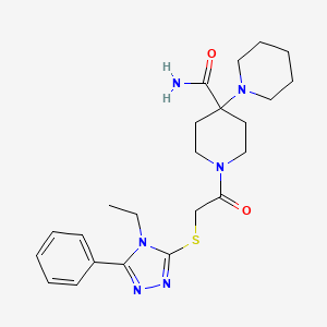 molecular formula C23H32N6O2S B4080228 1'-{[(4-ethyl-5-phenyl-4H-1,2,4-triazol-3-yl)thio]acetyl}-1,4'-bipiperidine-4'-carboxamide 