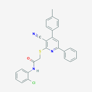 molecular formula C27H20ClN3OS B408030 N-(2-chlorophenyl)-2-{[3-cyano-4-(4-methylphenyl)-6-phenyl-2-pyridinyl]sulfanyl}acetamide 