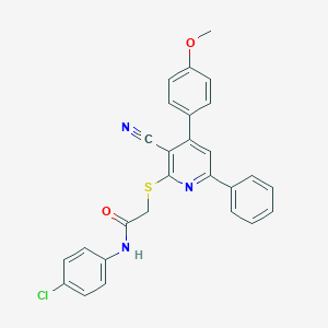 N-(4-chlorophenyl)-2-[3-cyano-4-(4-methoxyphenyl)-6-phenylpyridin-2-yl]sulfanylacetamide
