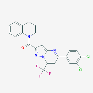 molecular formula C23H15Cl2F3N4O B408037 1-{[5-(3,4-Dichlorophenyl)-7-(trifluoromethyl)pyrazolo[1,5-a]pyrimidin-2-yl]carbonyl}-1,2,3,4-tetrahydroquinoline 