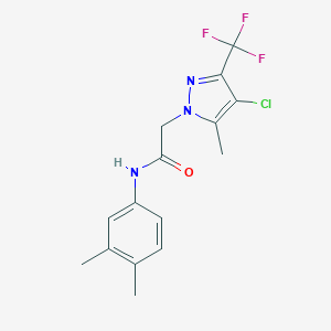 molecular formula C15H15ClF3N3O B408039 2-[4-chloro-5-methyl-3-(trifluoromethyl)-1H-pyrazol-1-yl]-N-(3,4-dimethylphenyl)acetamide CAS No. 351986-63-5