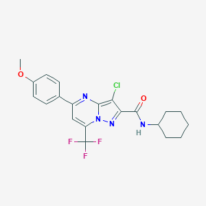 molecular formula C21H20ClF3N4O2 B408044 3-chloro-N-cyclohexyl-5-(4-methoxyphenyl)-7-(trifluoromethyl)pyrazolo[1,5-a]pyrimidine-2-carboxamide 