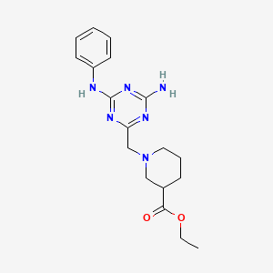 molecular formula C18H24N6O2 B4080442 ethyl 1-[(4-amino-6-anilino-1,3,5-triazin-2-yl)methyl]-3-piperidinecarboxylate 