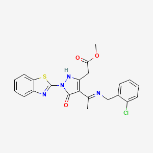 molecular formula C22H19ClN4O3S B4080443 methyl (1-(1,3-benzothiazol-2-yl)-4-{1-[(2-chlorobenzyl)amino]ethylidene}-5-oxo-4,5-dihydro-1H-pyrazol-3-yl)acetate 