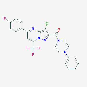 molecular formula C24H18ClF4N5O B408045 [3-Chloro-5-(4-fluorophenyl)-7-(trifluoromethyl)pyrazolo[1,5-a]pyrimidin-2-yl](4-phenylpiperazin-1-yl)methanone 