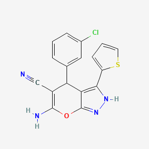 6-amino-4-(3-chlorophenyl)-3-(2-thienyl)-1,4-dihydropyrano[2,3-c]pyrazole-5-carbonitrile