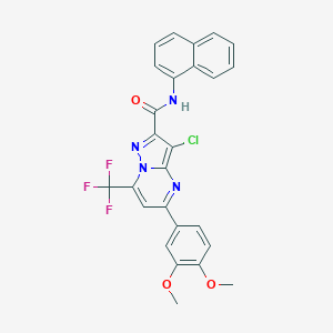 molecular formula C26H18ClF3N4O3 B408048 3-chloro-5-(3,4-dimethoxyphenyl)-N-(1-naphthyl)-7-(trifluoromethyl)pyrazolo[1,5-a]pyrimidine-2-carboxamide 