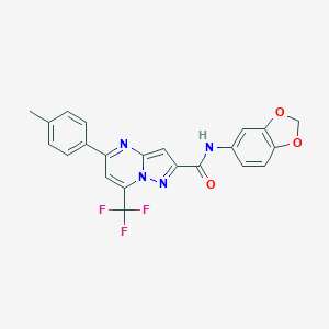 molecular formula C22H15F3N4O3 B408053 N-(1,3-benzodioxol-5-yl)-5-(4-methylphenyl)-7-(trifluoromethyl)pyrazolo[1,5-a]pyrimidine-2-carboxamide 