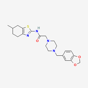 molecular formula C22H28N4O3S B4080546 2-[4-(1,3-benzodioxol-5-ylmethyl)-1-piperazinyl]-N-(6-methyl-4,5,6,7-tetrahydro-1,3-benzothiazol-2-yl)acetamide 