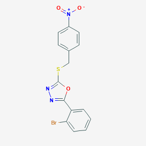 molecular formula C15H10BrN3O3S B408055 2-(2-Bromophenyl)-5-((4-nitrobenzyl)thio)-1,3,4-oxadiazole CAS No. 334503-60-5