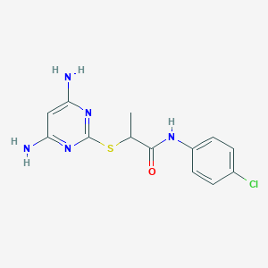 molecular formula C13H14ClN5OS B4080567 N-(4-chlorophenyl)-2-[(4,6-diamino-2-pyrimidinyl)thio]propanamide 