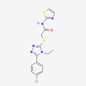 molecular formula C15H14ClN5OS2 B4080650 2-{[5-(4-chlorophenyl)-4-ethyl-4H-1,2,4-triazol-3-yl]thio}-N-1,3-thiazol-2-ylacetamide 